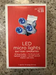 New TARGET Battery Operated LED 18 Light Micro String, Blue RARE Christmas