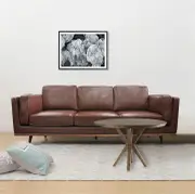 3 Seater Faux Sofa Brown Lounge Set for Living Room Couch with Wooden Frame