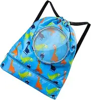 Holibanna Drawstring Backpack for Swimming and Beach Dinosaur Design with Shoe Compartment for Wet Dry Separation for Outdoor Activities Travel and Sports