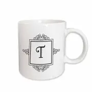 3dRose Initial letter T personal monogrammed fancy black and white typography el
