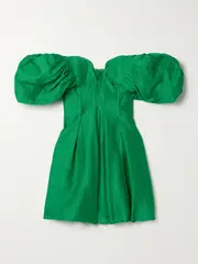 [Cult Gaia] Cult Gaia - Lissett Off-the-shoulder Pleated Woven Mini Dress - Green - x small x small Green