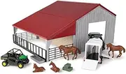[John Deere] Weathered Barn Farm Playset - 1:32 Scale - Includes Barn, Pick Up Truck Toy, Horse Trailer, Horse Toys, and More Farm Toys - 13 Count - Ages 3 Years and Up