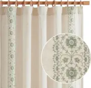 Stylish 90" Embroidered Sage Green Drapes - Farmhouse Light Filtering Curtains