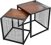 Set of 2 Modern Nesting Tables, Tea Table, Sofa Tables, Wood Coffee Tables, Metal Frame Pedestal Tables/B Feito na China Comfortable Anniversary