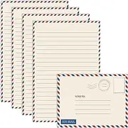 Better Office Products Mini Stationery Set, 100 Piece Set (50 Lined Sheets + 50 Matching Envelopes), 5.5 x 8.25 inch, Vintage Airmail Design, Double Sided Printing, Double Side Lined Paper, by