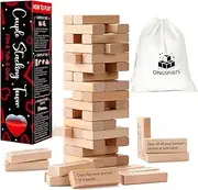 Super Fun Couples Wooden Tumble Tower Game for Date Night, 54pcs Exciting Stacking Blocks for Grown Ups Romantic Anniversary Valentines Gift Talking Flirting Challenge Spicy Dare Game for Your Partner