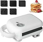 Mini Waffle Maker 5-in-1, Waffle Makers & Irons with Ready Indicator, Double-Sided Heating, Non-Stick Coating, Waffle Machine, Pancake Maker for Waffles, Sweet Snacks Desserts White