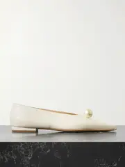 [Magda Butrym] Magda Butrym - Faux Pearl-embellished Leather Point-toe Flats - Cream - IT40 IT 40 Cream