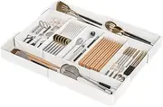 YVXUN Cutlery Drawer Organiser, Expandable Kitchen Drawer Organizer,Utensil Drawer Organizer, Cutlery Drawer Adjustable Utensil Tray Flatware Tray for Forks Spoons Knife Organizer(Large, White)