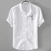 Men's Linen Shirt Casual Shirt Cotton Linen Shirt Button Up Shirt Pattern Vacation Street White Dark Navy Sky Blue Gray Short Sleeve Lapel Summer Clothing Appa