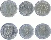 3 Coins from Romania | Romanian Coin Set Collection 500 1000 5000 Lei | Circulated 1999-2006 | Constantin Brâncoveanu