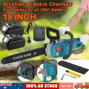 Brushless Cordless 18'' Chainsaw Wood Saw Cutter Battery For Makita 18V x2(36V)