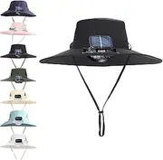 [Generic] Wide Brim Solar Fan Hat for Kids, Sun Hat with Solars Fan for Children Outdoor Activities with Solars& USB Charging for Kid