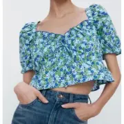 NWT ZARA floral crop top size small cottage core tie front