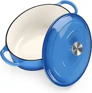 [TEAMFAR] Oval Dutch Oven, 5qt Enameled Cast Iron Dutch Oven Pot with Lid, For Bread Baking/Stewing/Braising/Frying, Suitable for Various Stoves, Dual Handles & Easy Cleanup, Blue