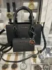 MICHAEL KORS SHEILA SMALL ZIP TRIPLE SATCHEL CROSSBODY BAG MK VEGAN BLACK+Wallet