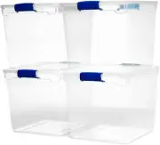 4 Pack Large Clear Plastic Storage Bins with Latching Lids, 31 Quart, Blue