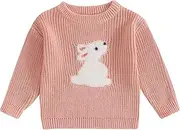 [MAHUAOYIXI] Toddler Baby Girl Warm Winter Sweater Long Sleeve Crew Neck Bunny/Chick Embroidery Knit Jumper Sweatshirt Knitted Pullovers Chunky Knitwear Clothes for Little Girl