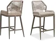 Purple Leaf Patio Counter Height Aluminum Frame Chair Set of 2 Bar Stools with Back Rattan for Patio Balcony Pool Outdoor Bar Stools with Back Rattan, Light Gray