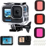 POATOW Waterproof Housing for GoPro Hero 12/11/10/9 Black, 60M/196FT Underwater Dive Case Shell With 3 Pack Filters Accessories