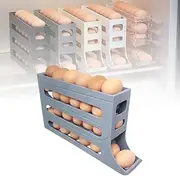 WADY 4 Tier Egg Holder for Fridge, Auto Rolling Organizer, Space-Saving Large Capacity Dispenser for Refrigerator (Gray)