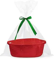 Basket with Gift Bag and Ribbon, Decorative Gift Basket with Handle for Baby Shower Nursery Gifts, Empty Storage Gift Box (Red)