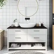 Durable Dark Brown Solid Oak Wood Bathroom Countertop 100x40x2 cm - Versatile Treated Surface for Vanity, Shelves, Tables, with Unique Handmade Live Edge Design, Max Load 32 kg