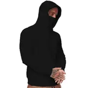 Mens Plain Hooded Sweatshirt Ninja Masks Hoodies Pullover Long Sleeve Sports Casual Tops Black L