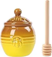 Ceramic Honey Pot with Lid and Spoon 10 Ounce Yellow Honey Dispenser Stylish Honey Jar with Dipper
