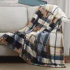 Tache Winter Cabin Blue Tan Farmhouse Super Soft Micro Fleece Tartan Plaid Pl...