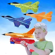 4 Pack Airplane Launcher Toy, Foam Throwing Glider Plane with Catapult Gun Game and Big 3Pcs 34CM F-16 Plane, Outdoor Sports Flying Gadget 3 4 5 6 7 8 9 10+ Years Old Boys Girls Xmas Birthday Gifts