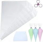 Disposable Piping Bags, 100Pcs Anti Burst Pastry Bags, Icing Piping Bags for Frosting, 3 Bag Ties and 1 Cake Scrapers, Ideal for Cakes and Cookies Decoration