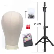 Training Canvas Mannequin Head 64cm Adjustable Wig Stand Tripod for Making Wigs