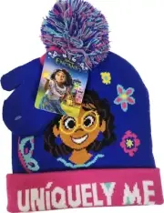 ENCANTO Disney Beanie Girls 2T-5T Winter Ski Mittens Set Mirabel Purple Pink Pom