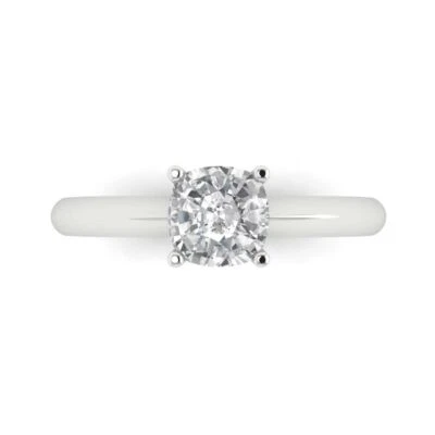 0.9ct Cushion Cut Solitaire Statement Promise Designer Ring 14k White Gold