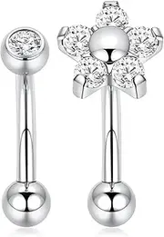 [FUNLMO] 2pcs Rook Daith Eyebrow Piercing Jewelry G23 Titanium Vertical Labret Lip Jewelry Rook Earring Small Belly Button Ring Curved Barbell Cartilage Earring 16G 8mm