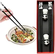 Chinese Chopsticks Set | Panda Reusable Chopstick Set with Ceramic Holders,2 Pairs 9.4 Inch Chop Sticks Non-Slip, Dishwasher Safe for Home & Restaurant Use