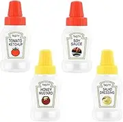 Mini Sauce Bottle 4PCS 25ml Squeeze Mini Ketchup Bottle with Labels Refillable Condiment Bottles Leakproof Portable Condiment Containersf or Lunch Box Work School Picnic, Ketchup