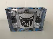 "WINK" Wish I was a Cat Flask & 2 Shot Glasses - 3PC Gift Set Crazy Cat Lady NIB