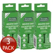 3 x Thursday Plantation Natural Organic Essential Eucalyptus Oil Roll On 9mL