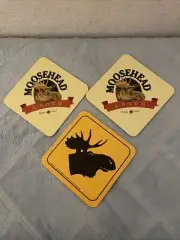 Vintage Moosehead Lager Beer Double Sided Coasters 4" x 4" Lot of 3