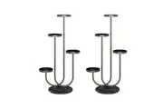 SOGA 2X U Shaped Plant Stand Round Flower Pot Tray Living Room Balcony Display Black Metal Decorative Shelf