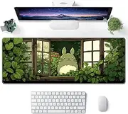 ProbTis Japanese Kawaii Mouse Pad for Desk, Green Mouse Pad, XL Anime Gaming Aesthetic Mousepad, Non-Slip Rubber Base, Cute Extended Desk Accessories for Home Office, 31.5”x11.8” (Plant)