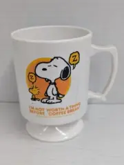 Vintage Peanuts Snoopy Woodstock I'm Not Worth A Thing Before Pedestal Mug 1965