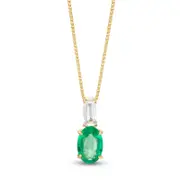 Oval Emerald and Baguette-Cut White Topaz Pendant in 10K Yellow Gold