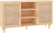 'vidaXL Brown Sideboard, Solid Wood and Engineer Wood Shelving Unit with Natural Rattan Weaving, Scandinavian Style Room Organiser