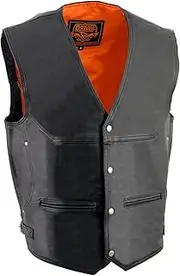 Milwaukee Leather ML1927 Men's Black Naked Leather Side Buckle Motorcycle Rider Vest w/Eagle Nickel Snaps Closure - XX-Large