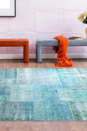 Handmade Persian Patchwork Green Coloured Rug