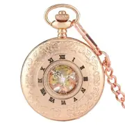 Mens Mechanical Pocket Watches Half Hunter RoseGold Case with Chain Fob Watches
