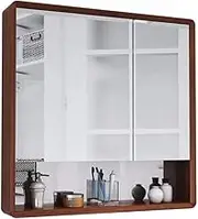 Bathroom Cabinet,Solid Wood Bathroom Cabinet with Shelf, Wall Mounted Three-Layer Makeup Storage Cabinet, Multi-Layer Design, More User-Friendly Storage (Black, 70×80cm)